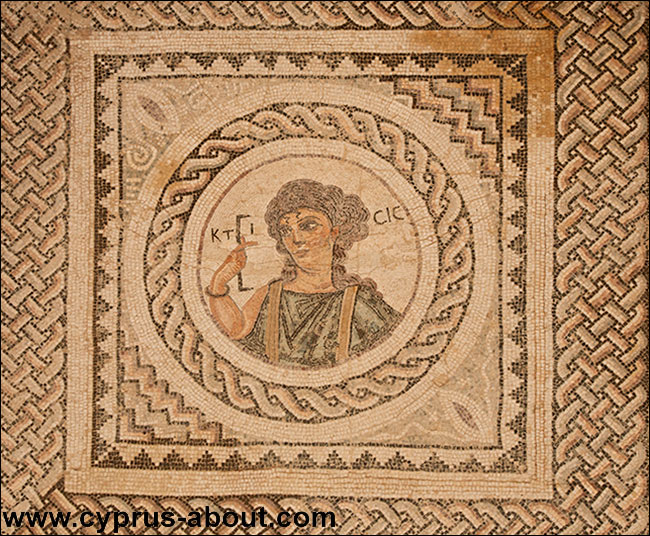 Ктисис, олицетворения Мирового Создания.  Мозаика на вилле Эвстолия. Курион, Лимассол, Кипр