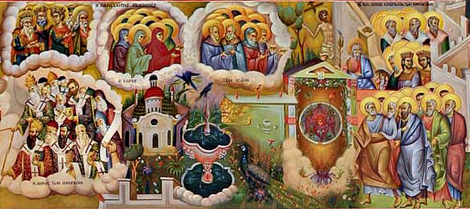 Фрагмент росписи хоров в храме св. Рафаила. Рай