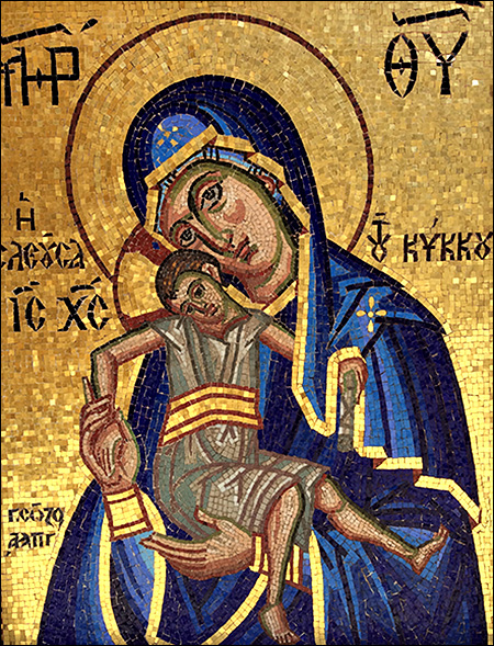 Образ Киккотисы Милостивой, выложенный из мозаики. Монастырь Киккос, Кипр