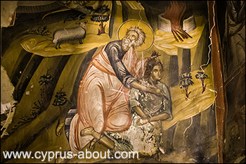 Жертвоприношение Авраама. Фреска в церкви Преображения Господня в Палехори, Кипр